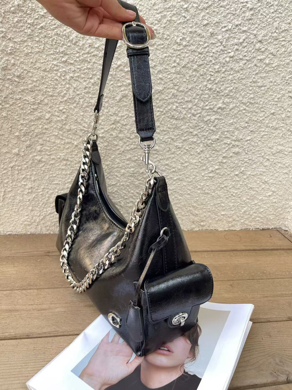 Noir Pocket Shoulder Bag