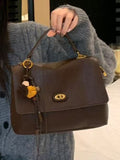 Medium Leather Flap Bag with Turn-Lock & Shoulder Strap