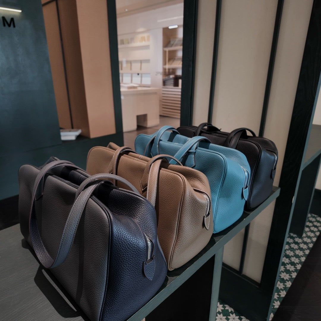 Large Pebbled Leather Bowling Bag