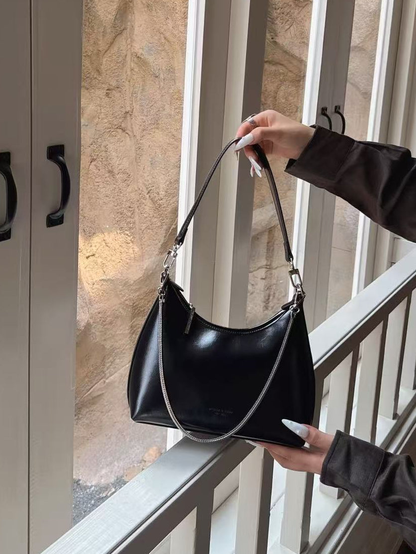 Patent Leather Shoulder Bag with Chain - Medium