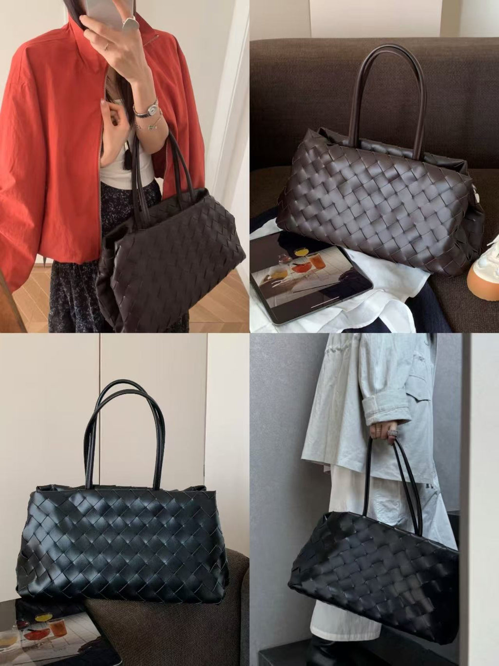 Woven Leather Bowling Bag