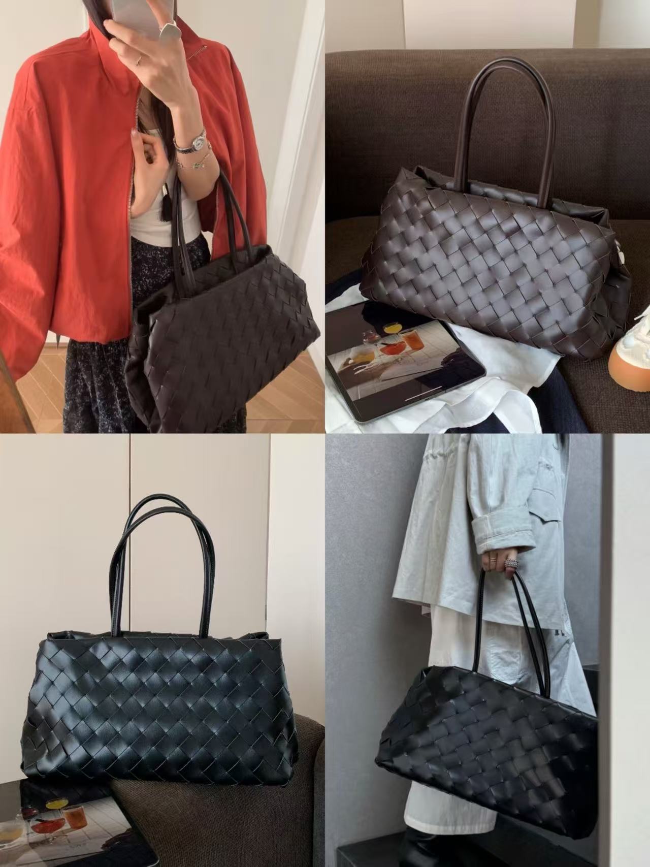 Woven Leather Bowling Bag