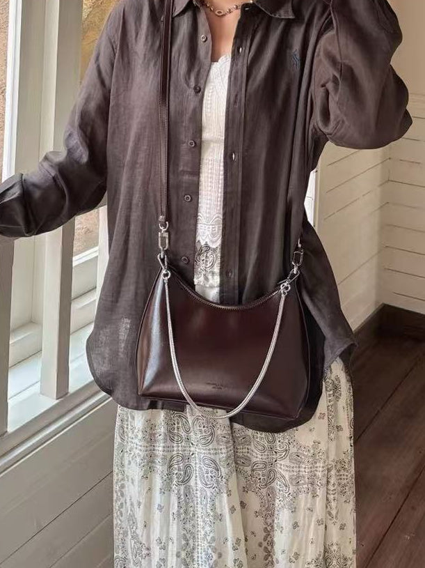 Patent Leather Shoulder Bag with Chain - Medium