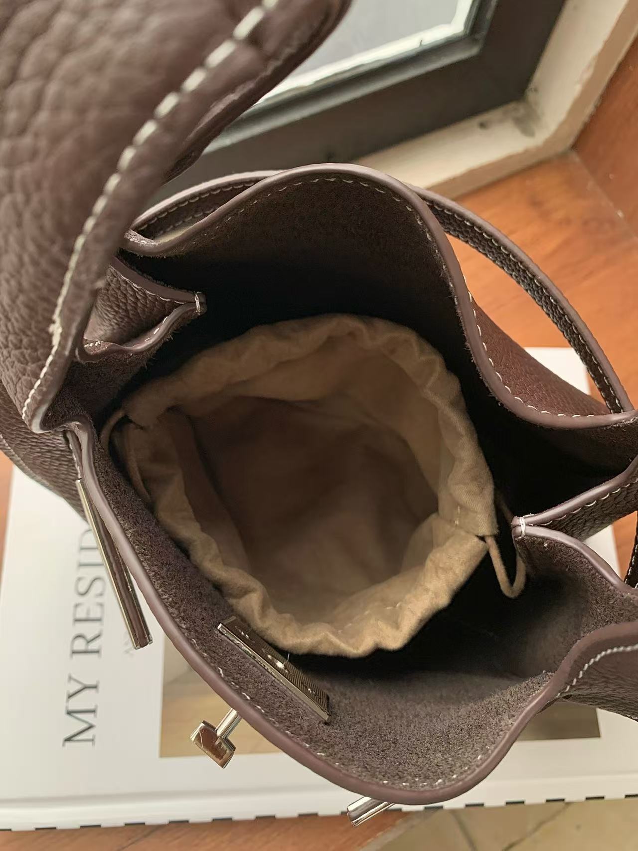 Mini Leather Tote with Turn-Lock Closure and Shoulder Strap