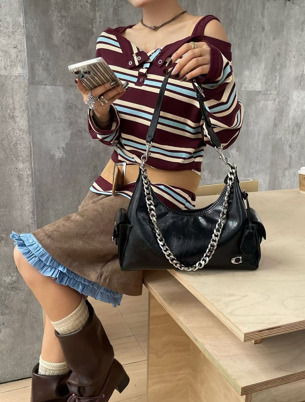 Noir Pocket Shoulder Bag