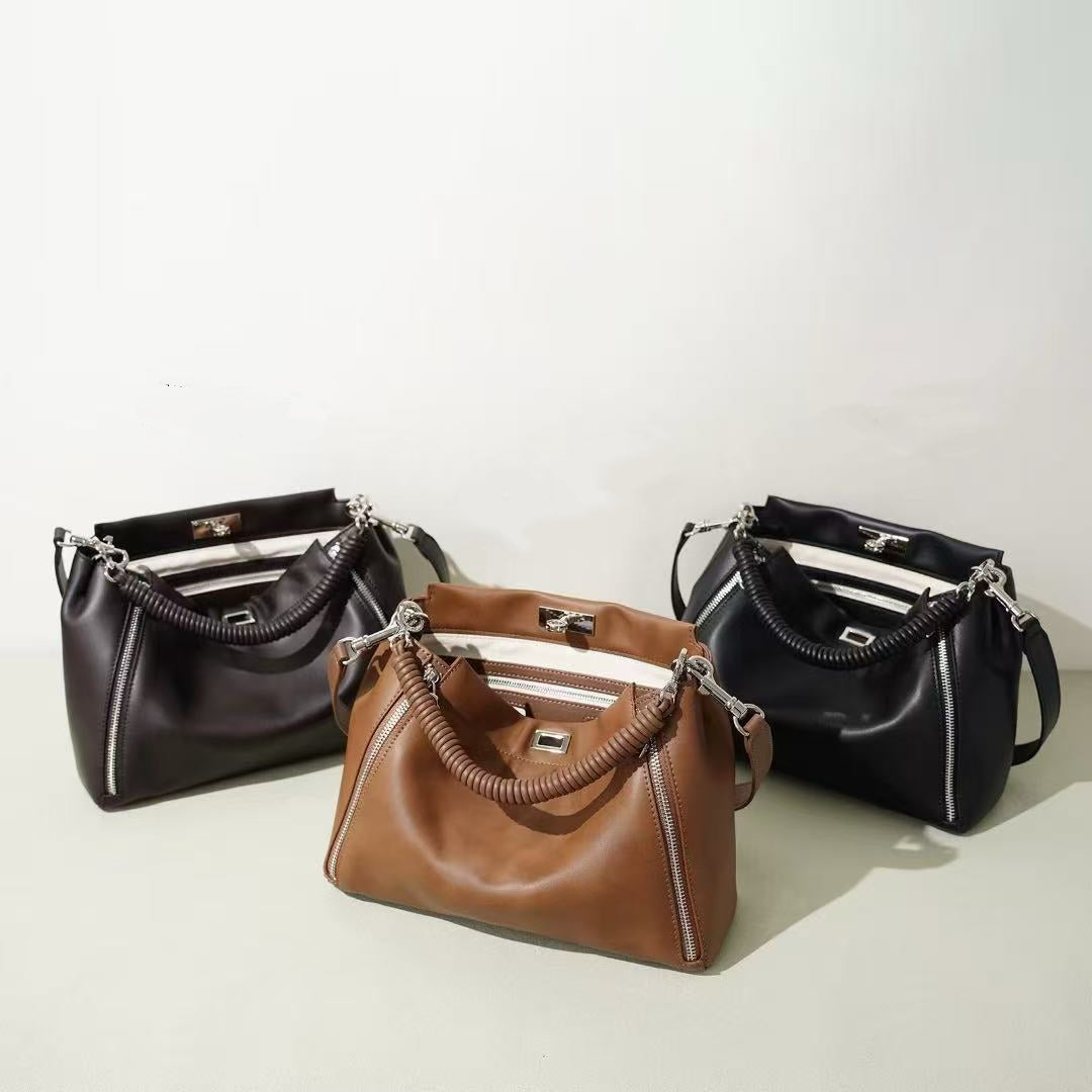 Slouchy Zipper Leather Shoulder Bag