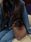 Woven Leather Top Handle Crossbody Bag