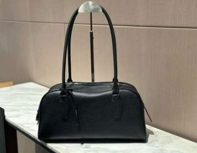Minimalist Pebbled Leather Bowling Shoulder Bag