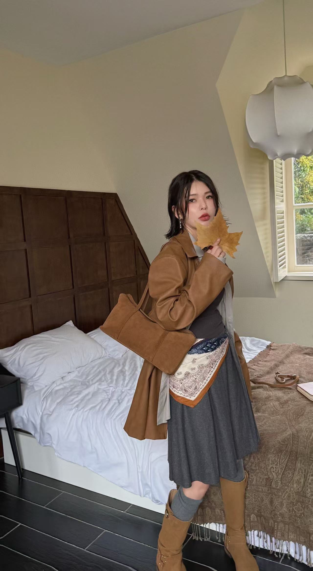 Suede East-West Shoulder Bag