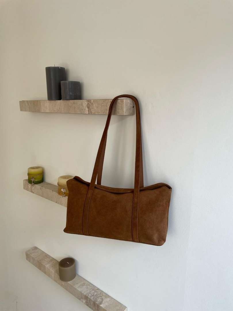 Suede East-West Shoulder Bag
