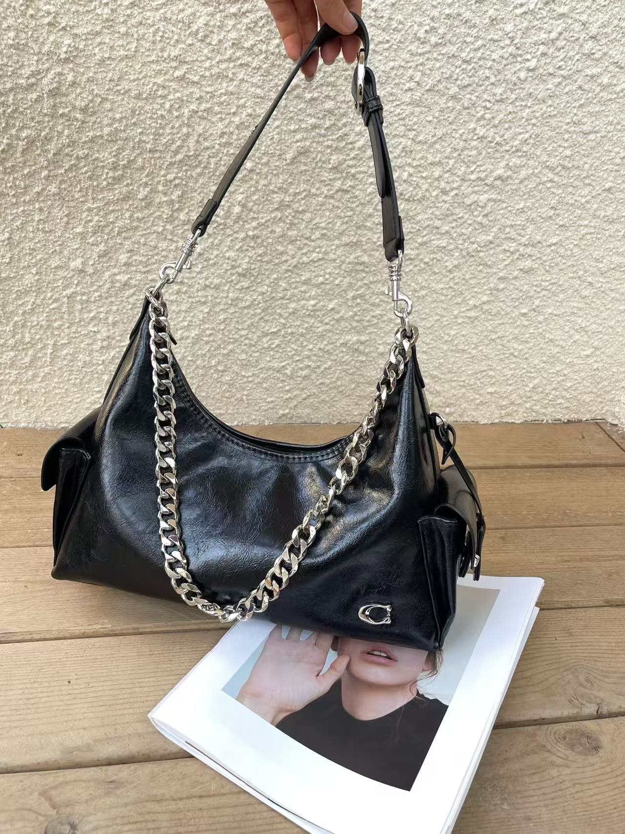 Noir Pocket Shoulder Bag
