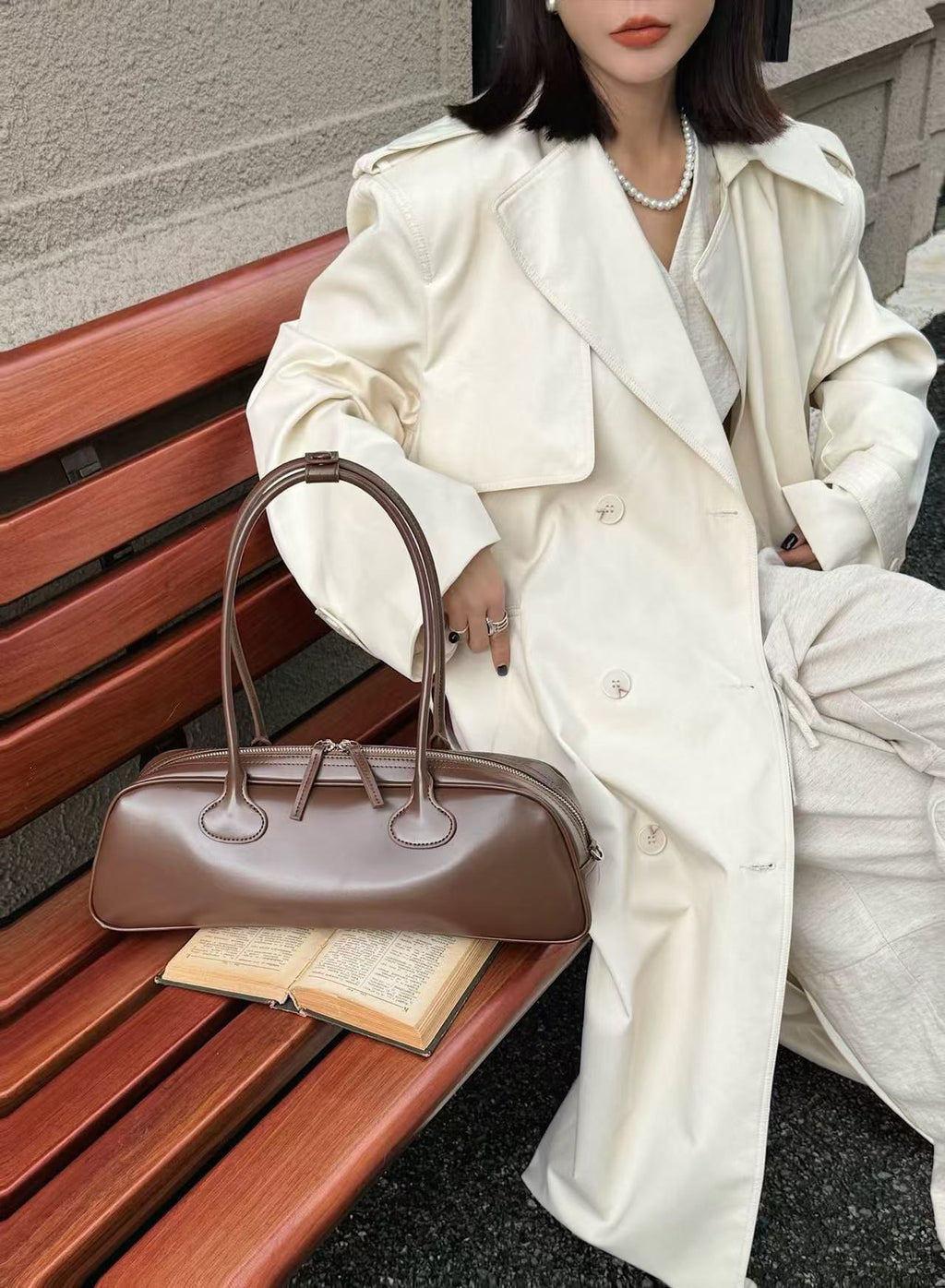 Minimalist Ivory Baguette Shoulder Bag