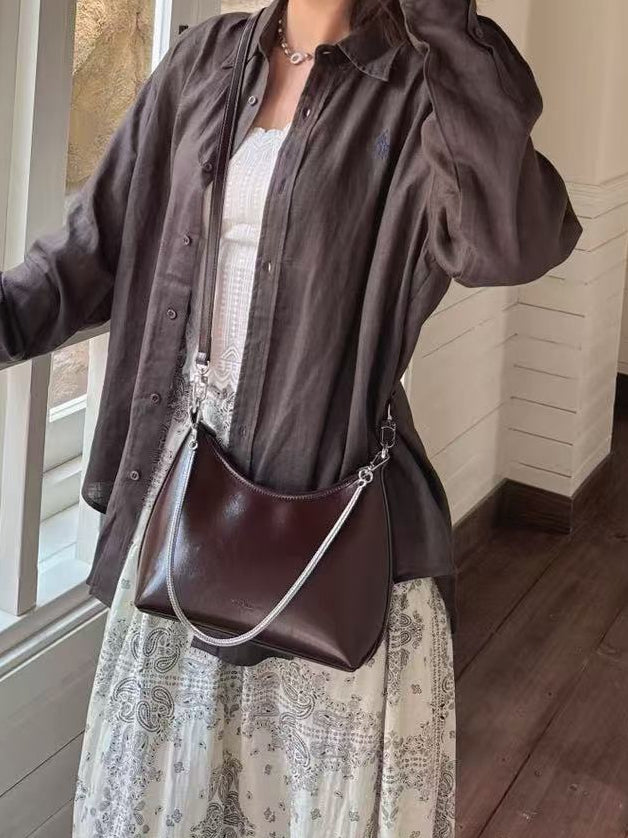 Patent Leather Shoulder Bag with Chain - Medium